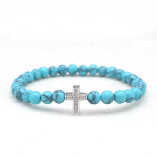 Blue Stone Jesus Cross Bracelet Unisex - DFTK Designs