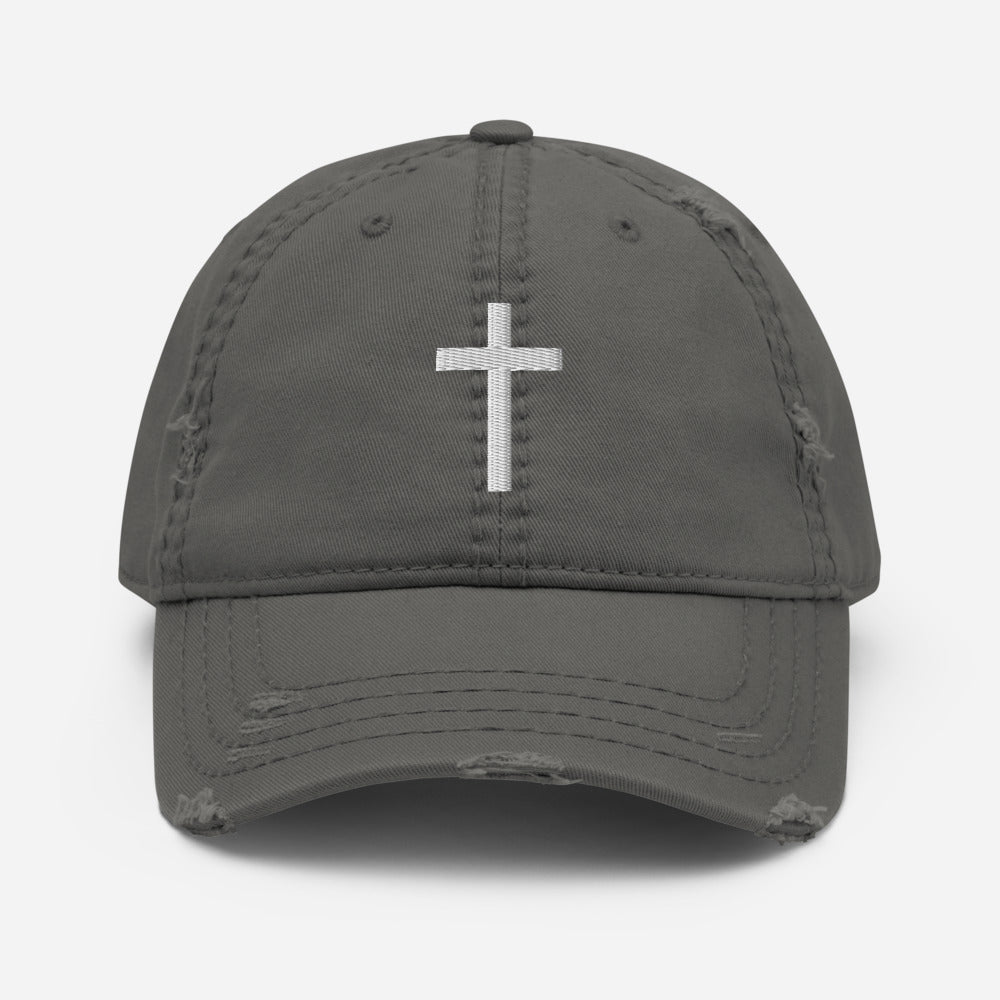 Cross Distressed Dad Hat - DRESS FOR THE KING