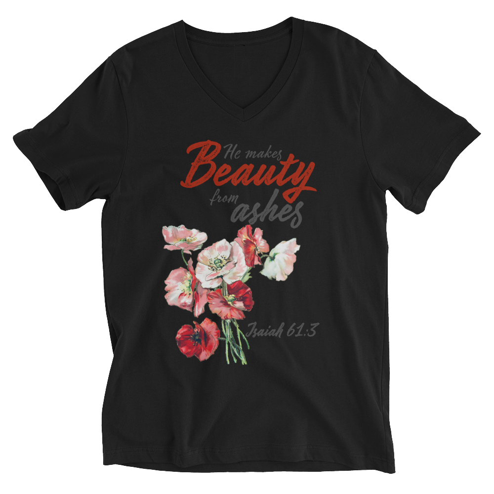 Beauty for Ashes Short Sleeve V-Neck T-Shirt - DFTK Designs