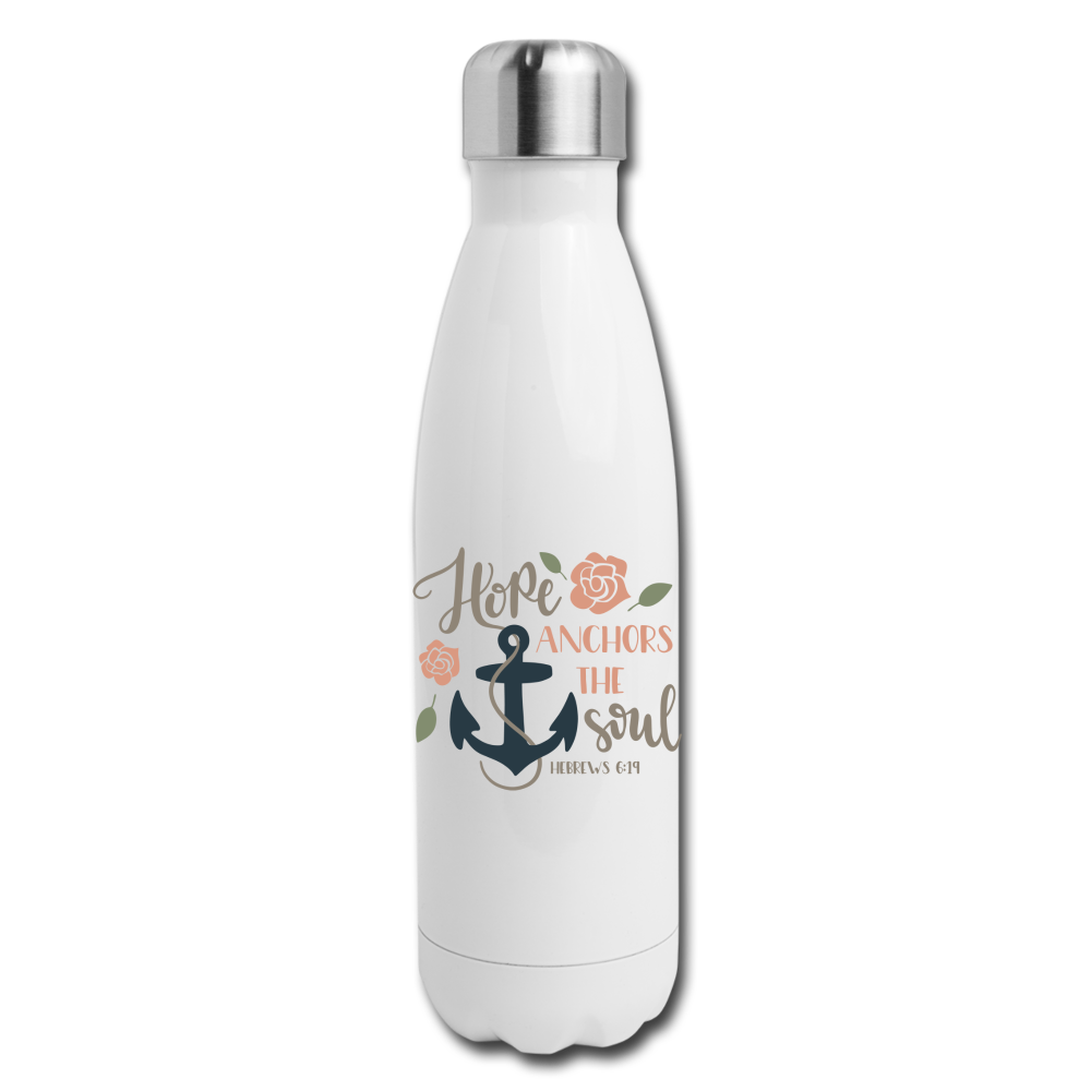 Hope Anchor the Soul Insulated Stainless Steel Water Bottle - white
