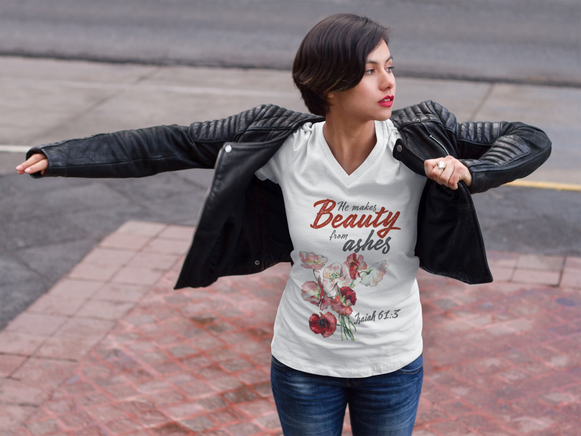 Beauty for Ashes Short Sleeve V-Neck T-Shirt - DFTK Designs
